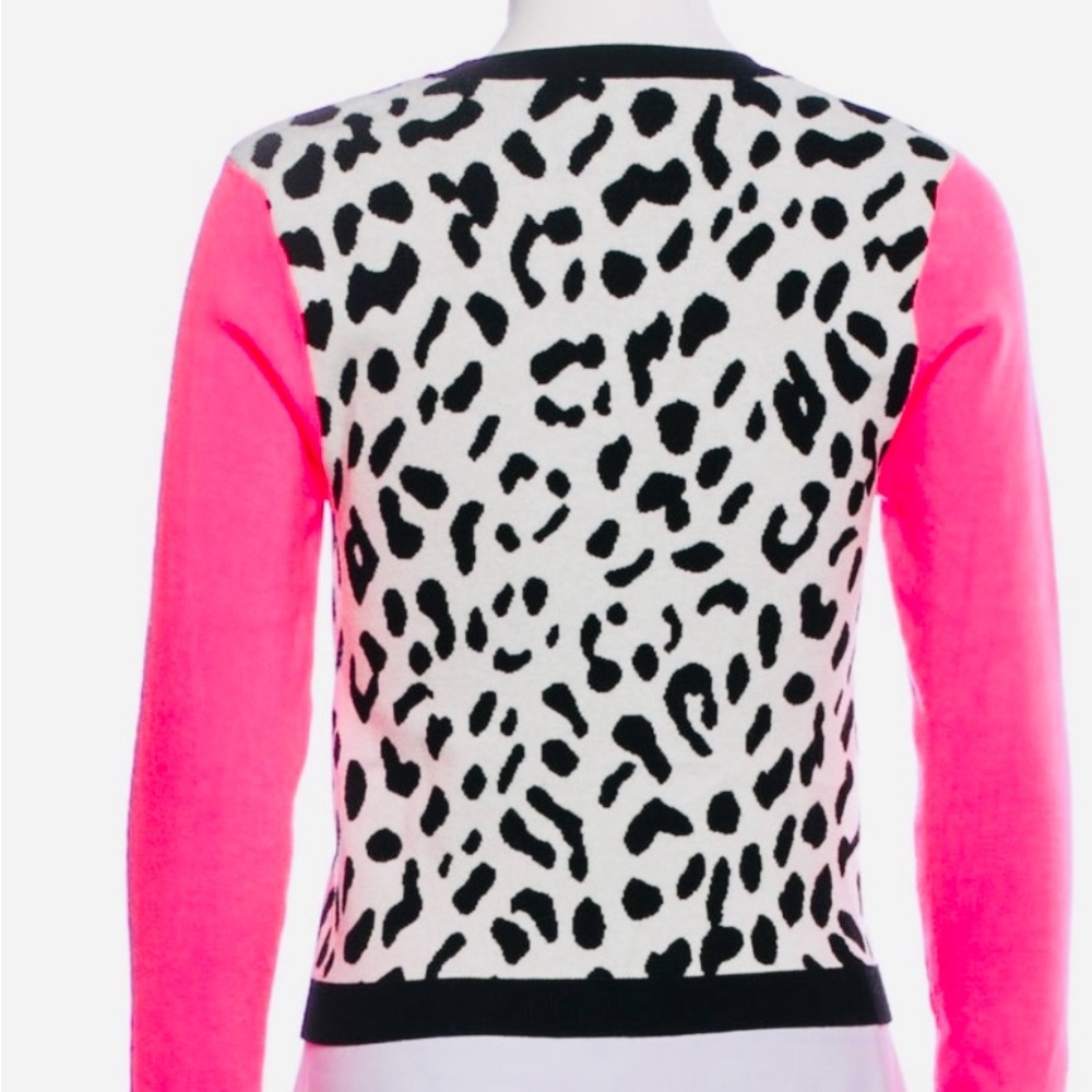 NWT ALICE + OLIVIA Leopard Print Sweater with HOT Pink Sleeves - Picture 3 of 5